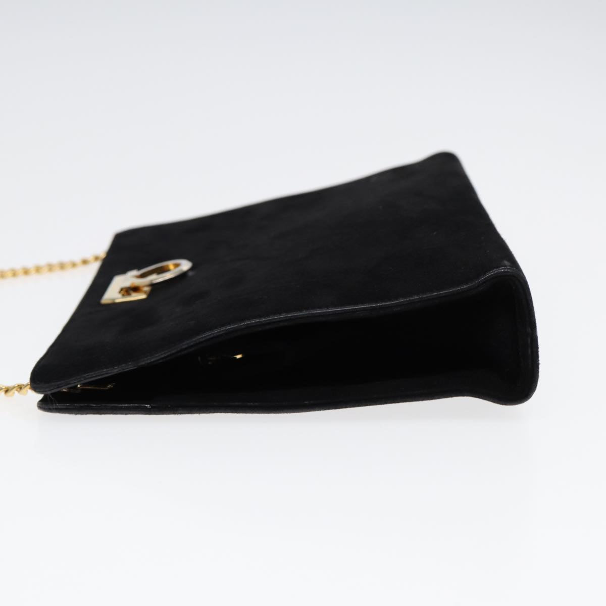 Salvatore Ferragamo Gancini Chain Shoulder Bag Suede Black Gold Auth 8 |  Brand Street Tokyo