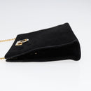 Salvatore Ferragamo Gancini Chain Shoulder Bag Suede Black Gold Auth 86970-4