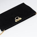 Salvatore Ferragamo Gancini Chain Shoulder Bag Suede Black Gold Auth 86970-6