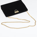 Salvatore Ferragamo Gancini Chain Shoulder Bag Suede Black Gold Auth 86970-7