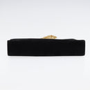 Salvatore Ferragamo Gancini Chain Shoulder Bag Suede Black Gold Auth 86970-5