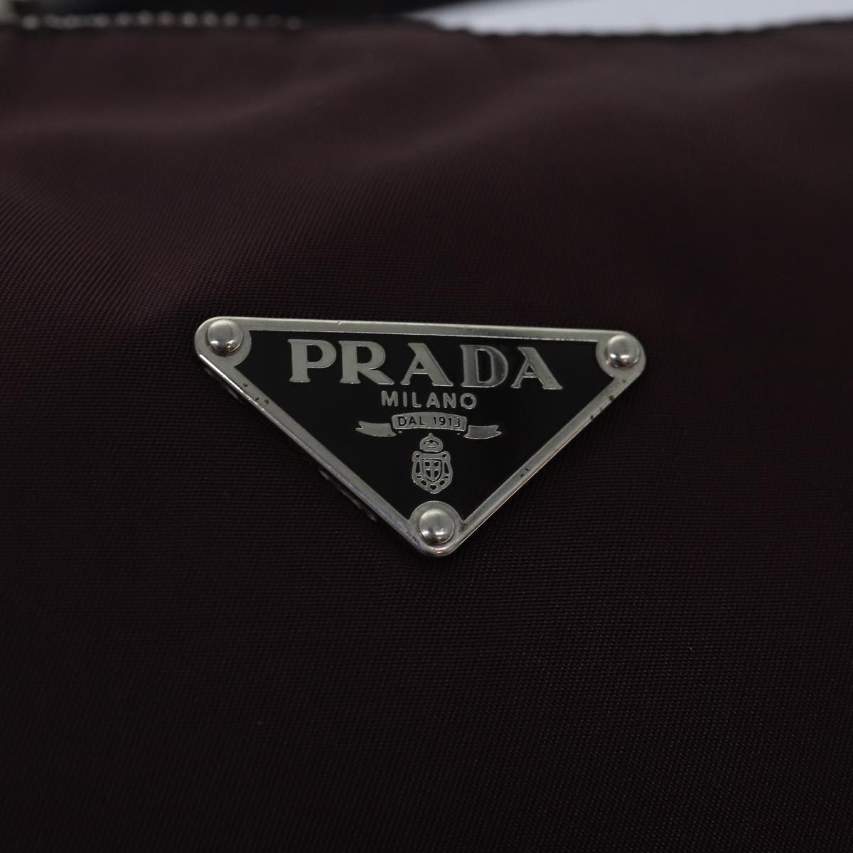 PRADA Shoulder Bag Nylon Wine Red Silver Auth 86985