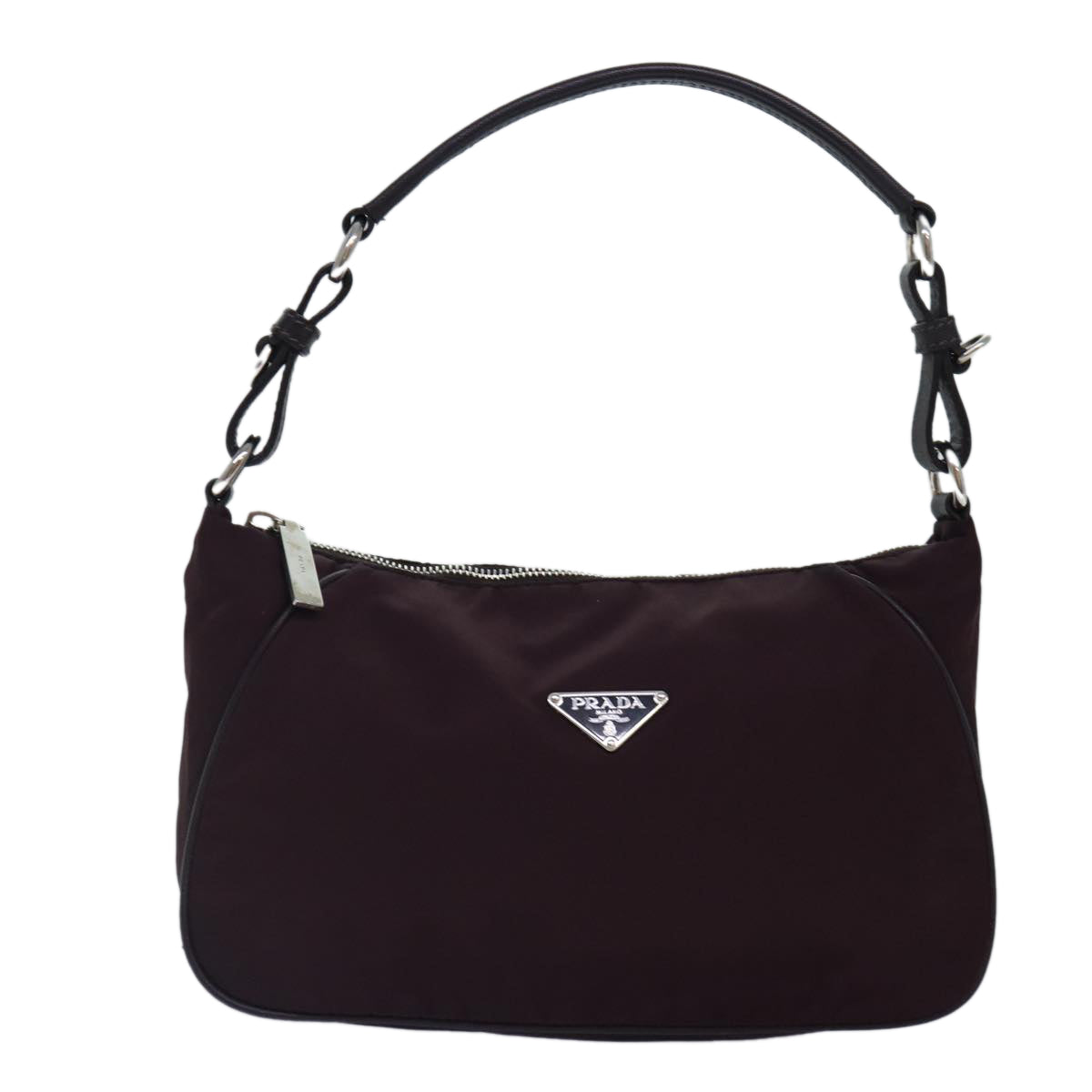 PRADA Shoulder Bag Nylon Wine Red Silver Auth 86985