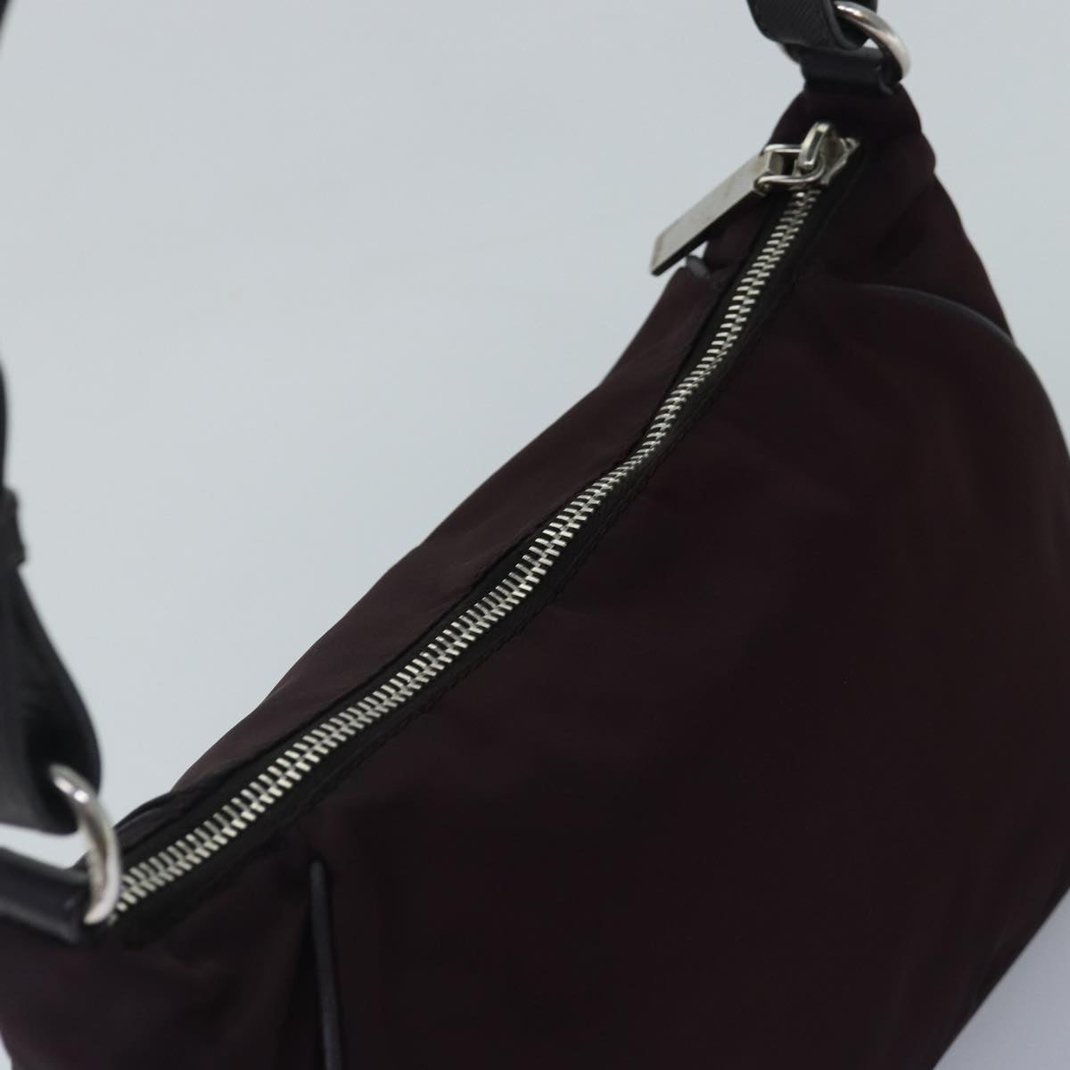 PRADA Shoulder Bag Nylon Wine Red Silver Auth 86985