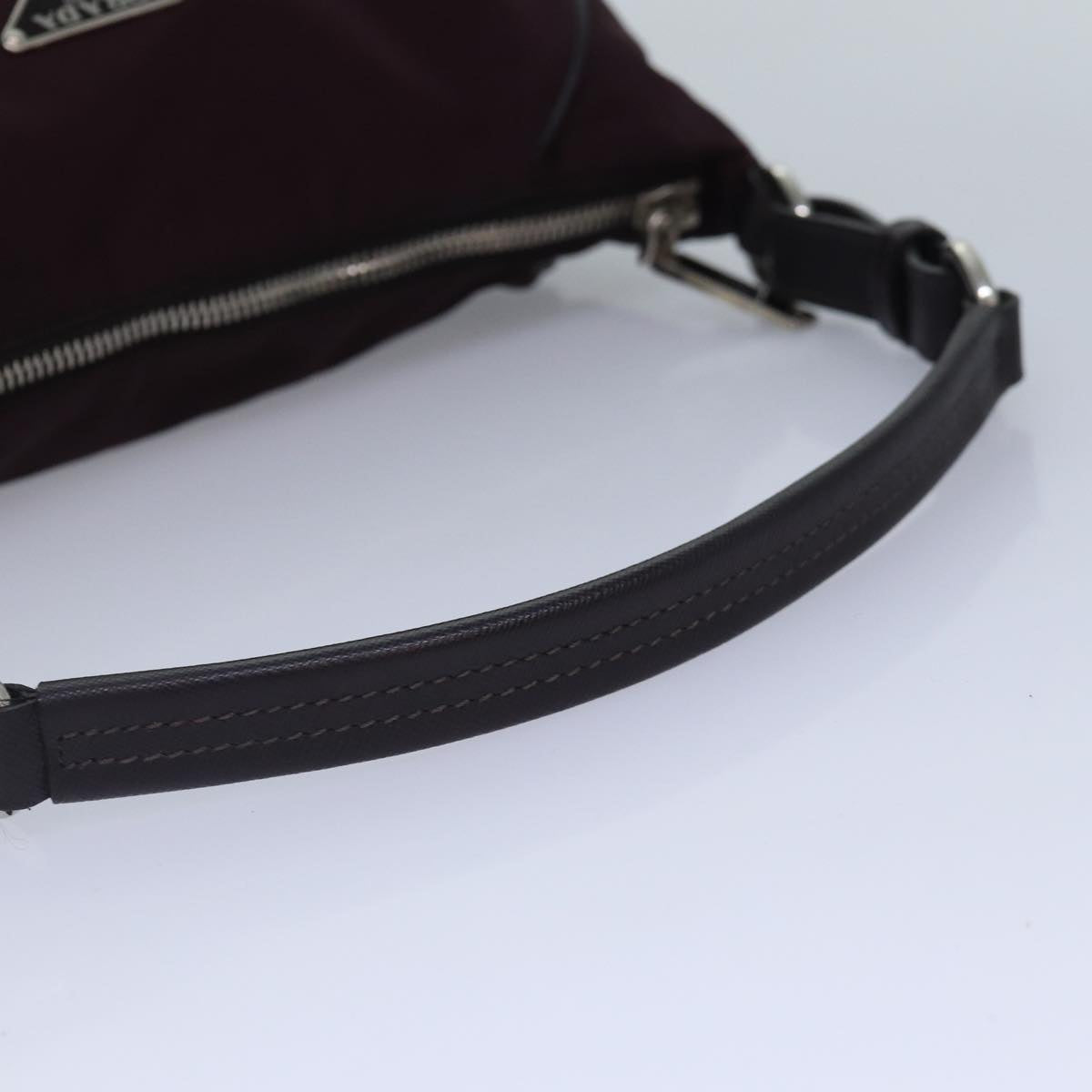 PRADA Shoulder Bag Nylon Wine Red Silver Auth 86985