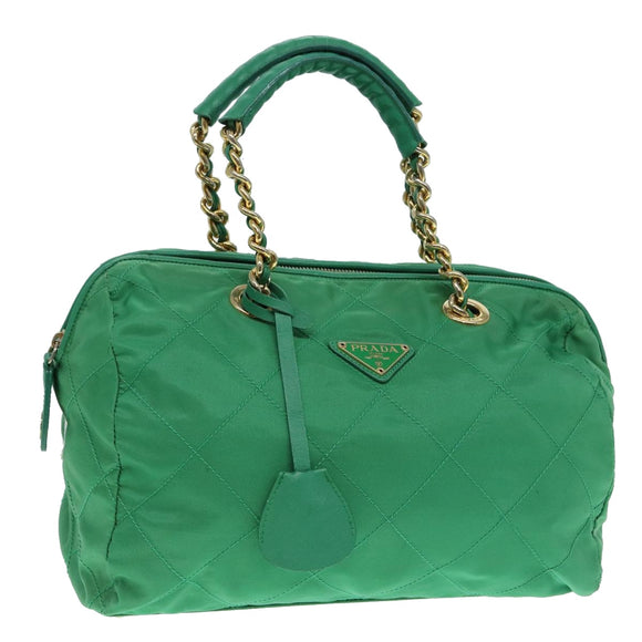 PRADA Handtasche Nylon Grün Gold Auth 86987