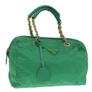 PRADA Hand Bag Nylon Green Gold Auth 86987-1