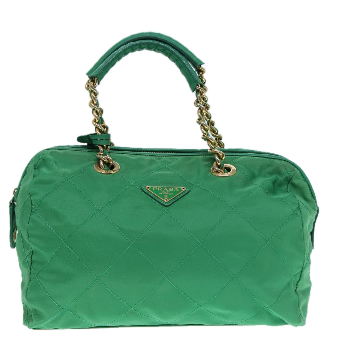 PRADA Hand Bag Nylon Green Gold Auth 86987