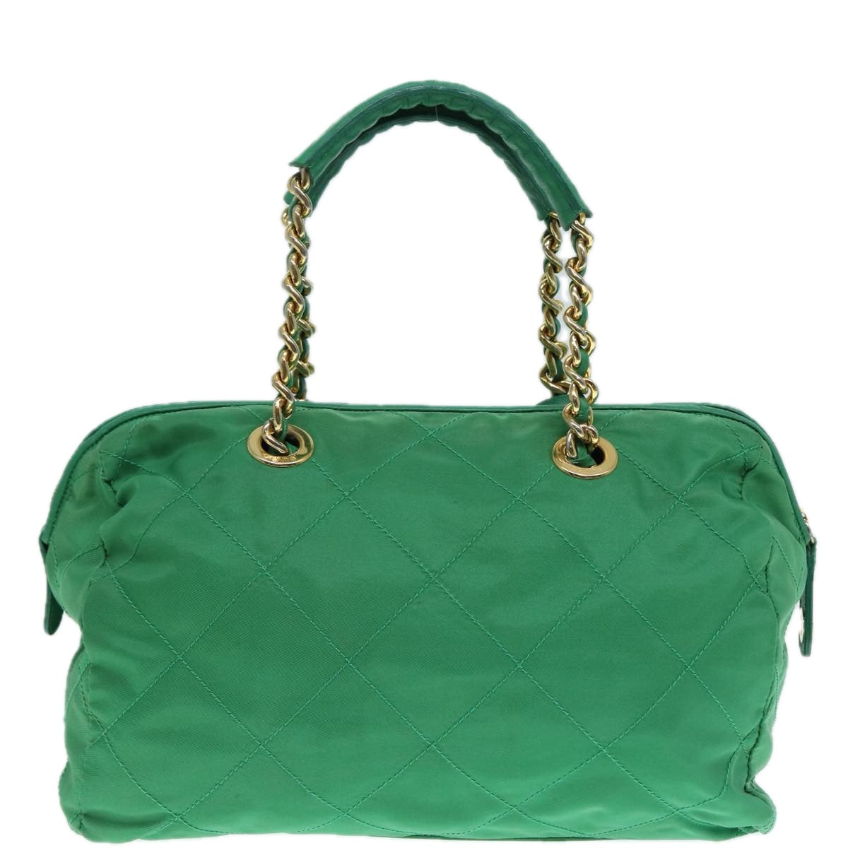 PRADA Hand Bag Nylon Green Gold Auth 86987 - 0