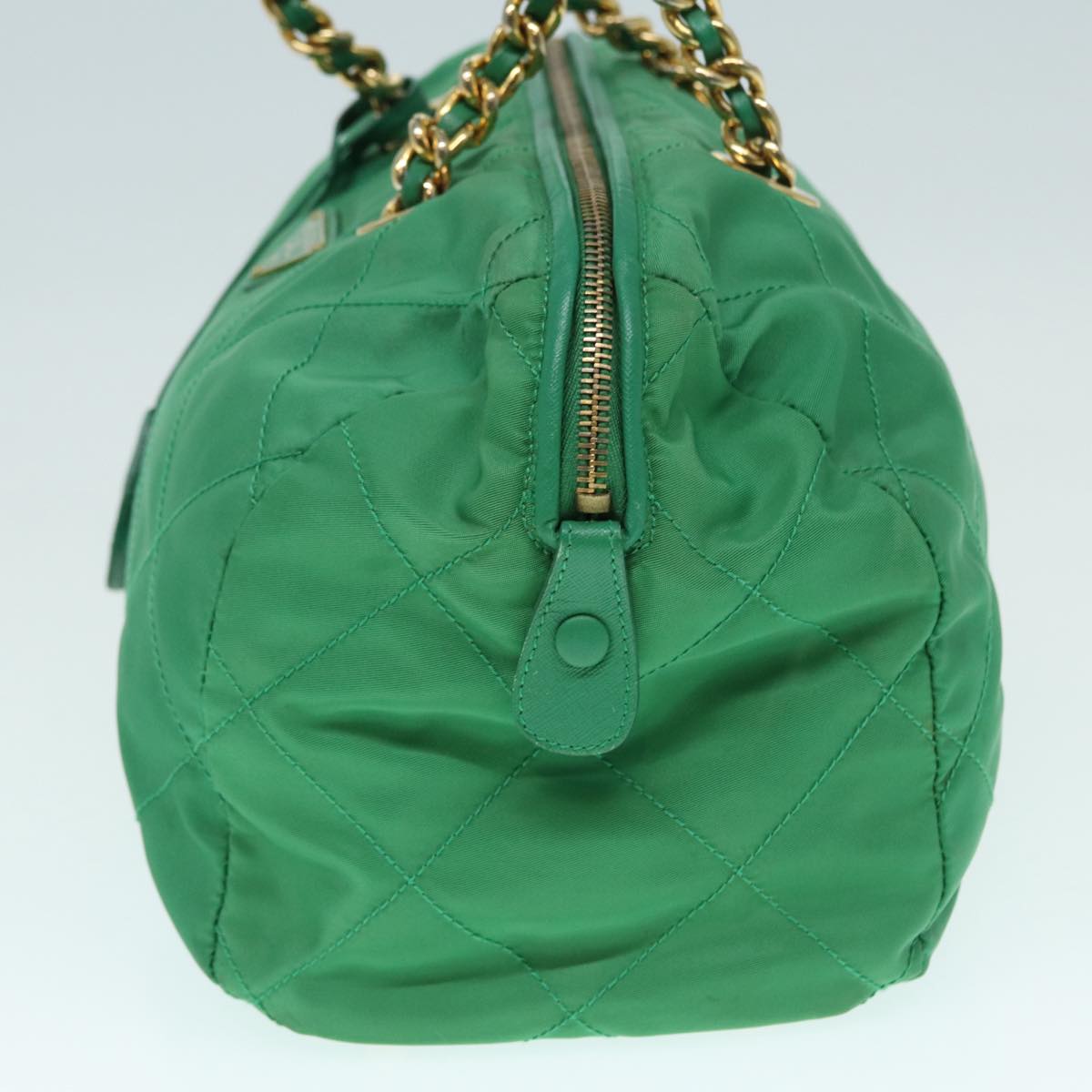 PRADA Hand Bag Nylon Green Gold Auth 86987