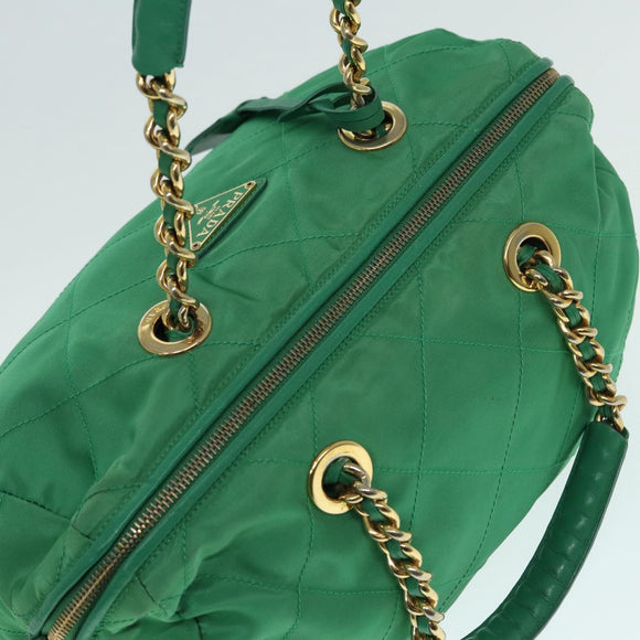 PRADA Handtasche Nylon Grün Gold Auth 86987