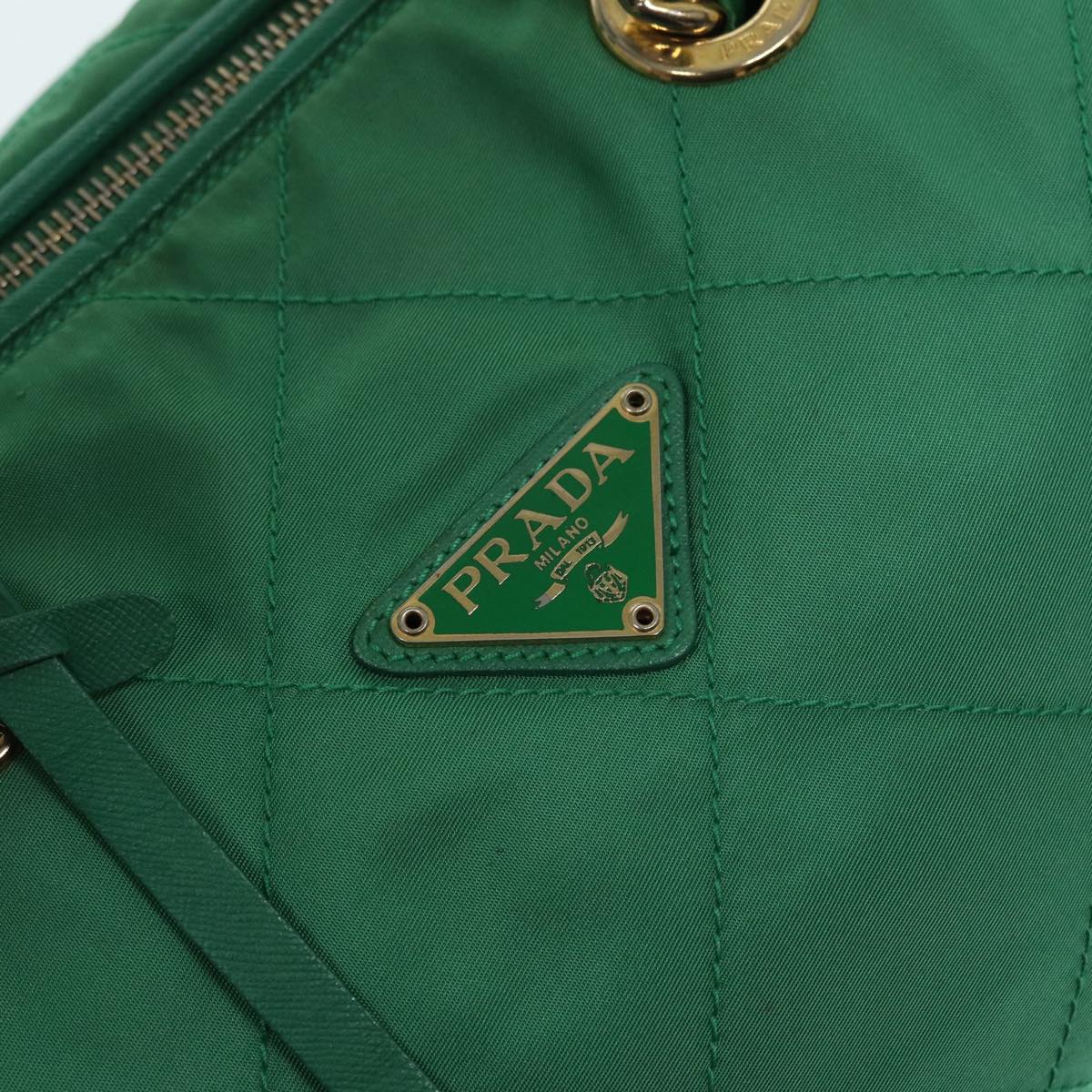 PRADA Hand Bag Nylon Green Gold Auth 86987