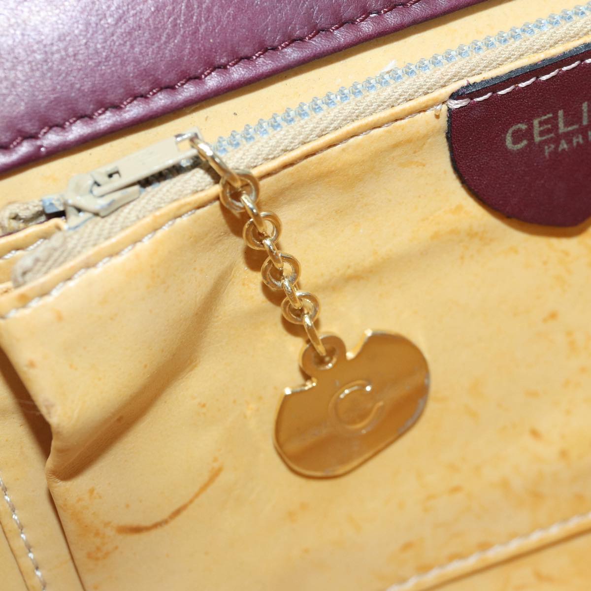 CELINE Chain Shoulder Bag Leather 2way Bordeaux Auth 87001