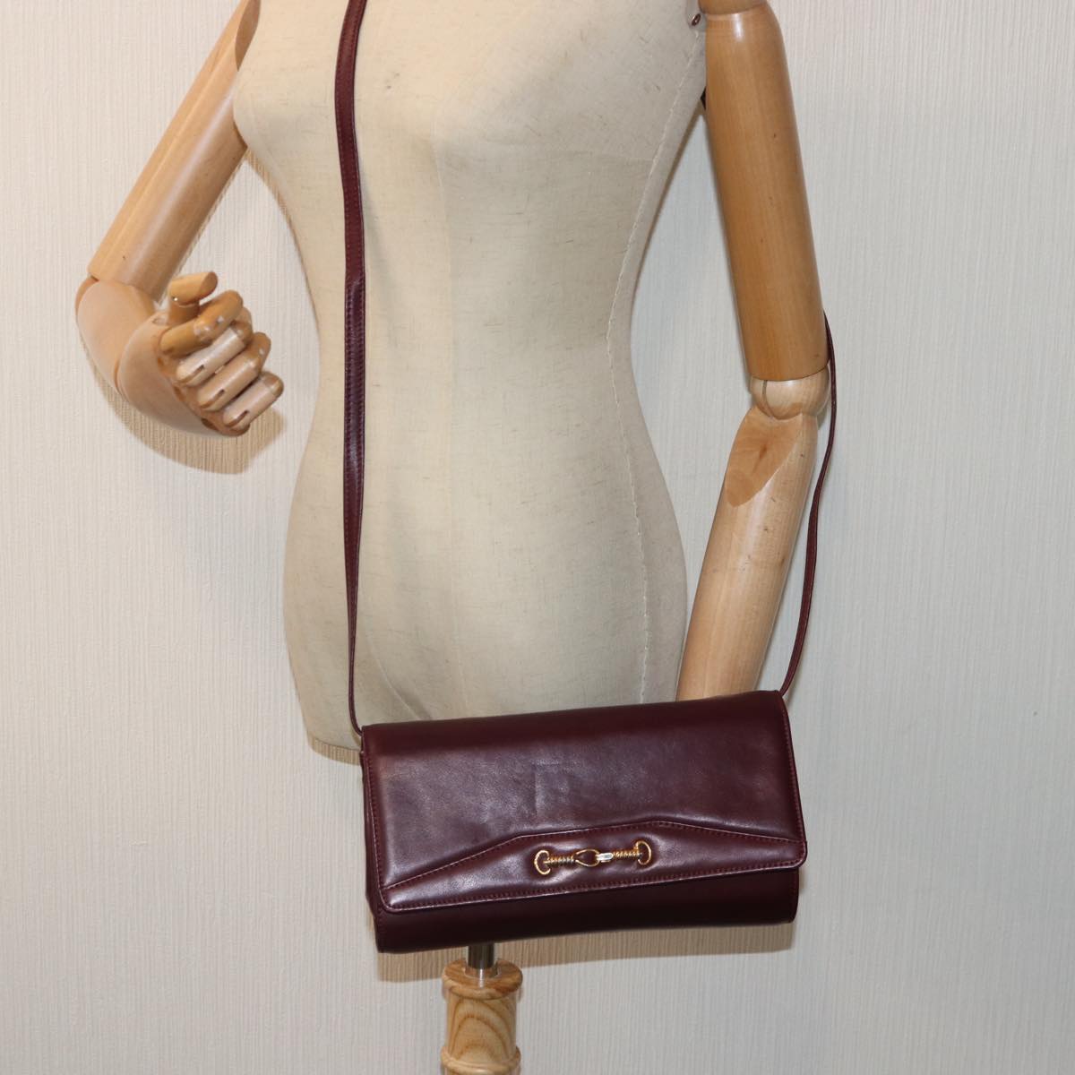 CELINE Chain Shoulder Bag Leather 2way Bordeaux Auth 87001