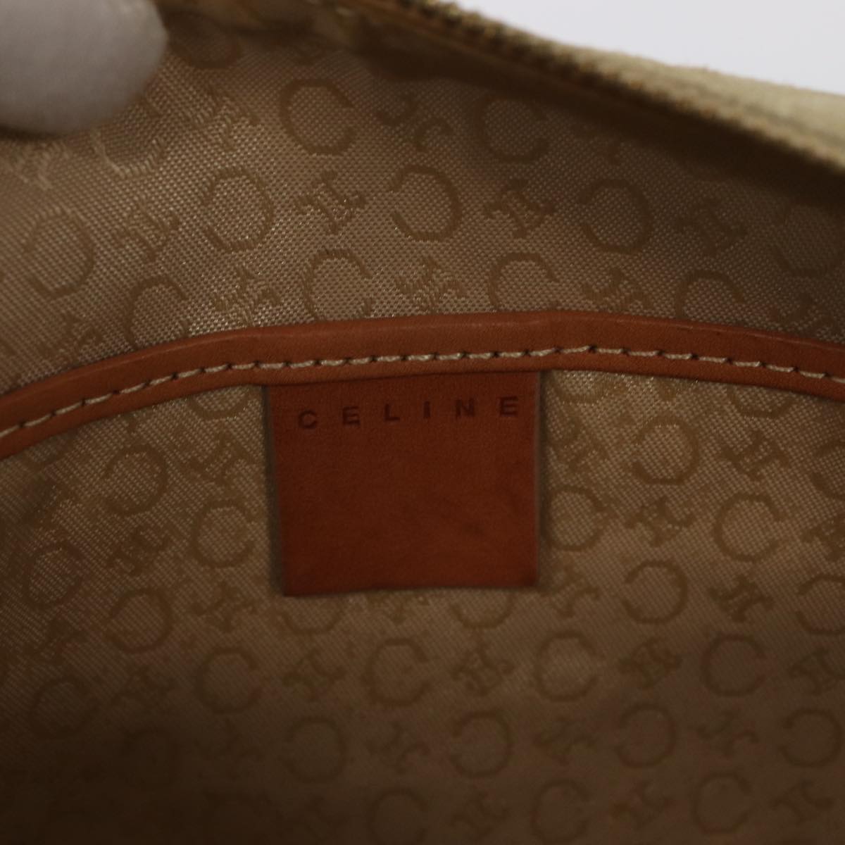 CELINE C Macadam Canvas Hand Bag Suede Cream Brown gold Auth 87002