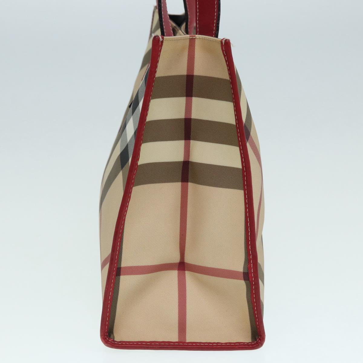 BURBERRY Nova Check Tote Bag Beige Red Silver Auth 87022