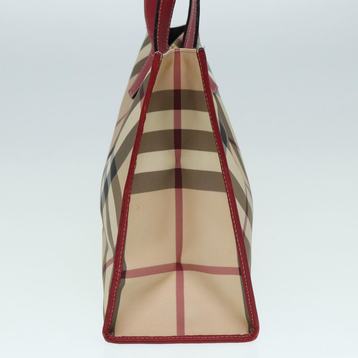 BURBERRY Nova Check Tote Bag Beige Red Silver Auth 87022