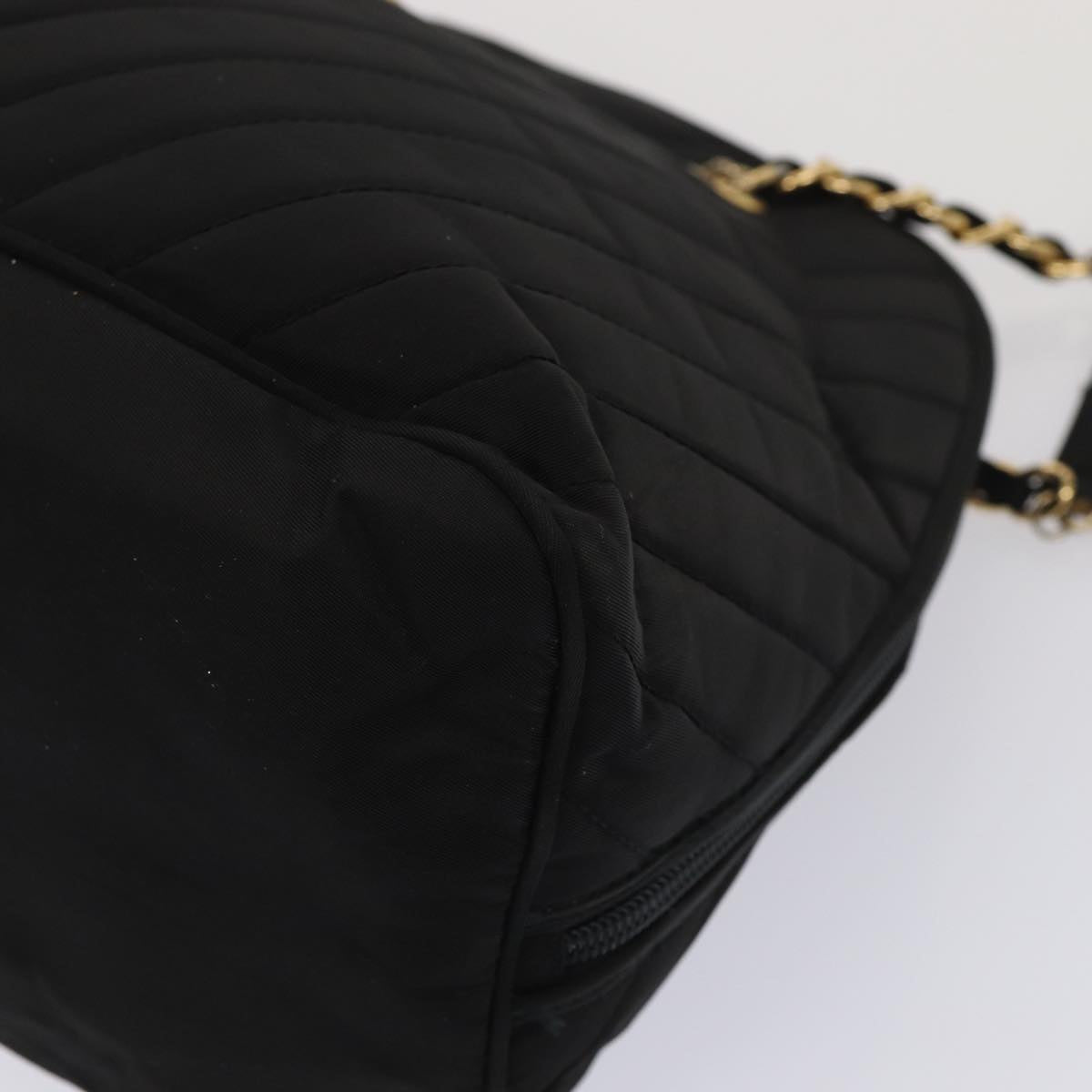 VALENTINO Chain Shoulder Bag Nylon Black Gold Auth 87024