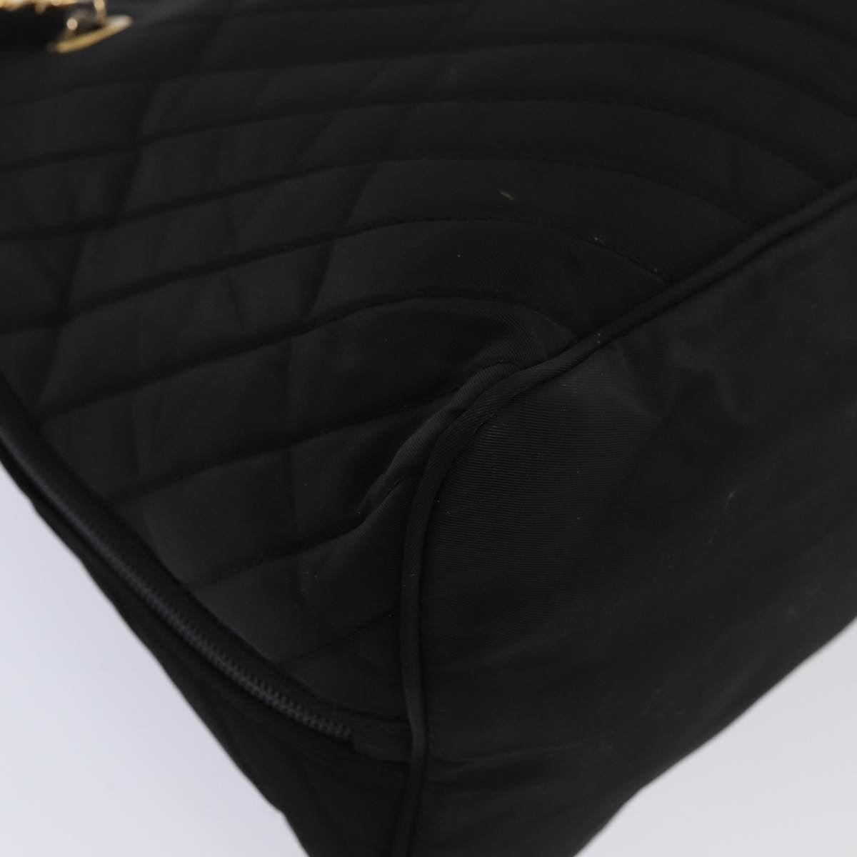 VALENTINO Chain Shoulder Bag Nylon Black Gold Auth 87024