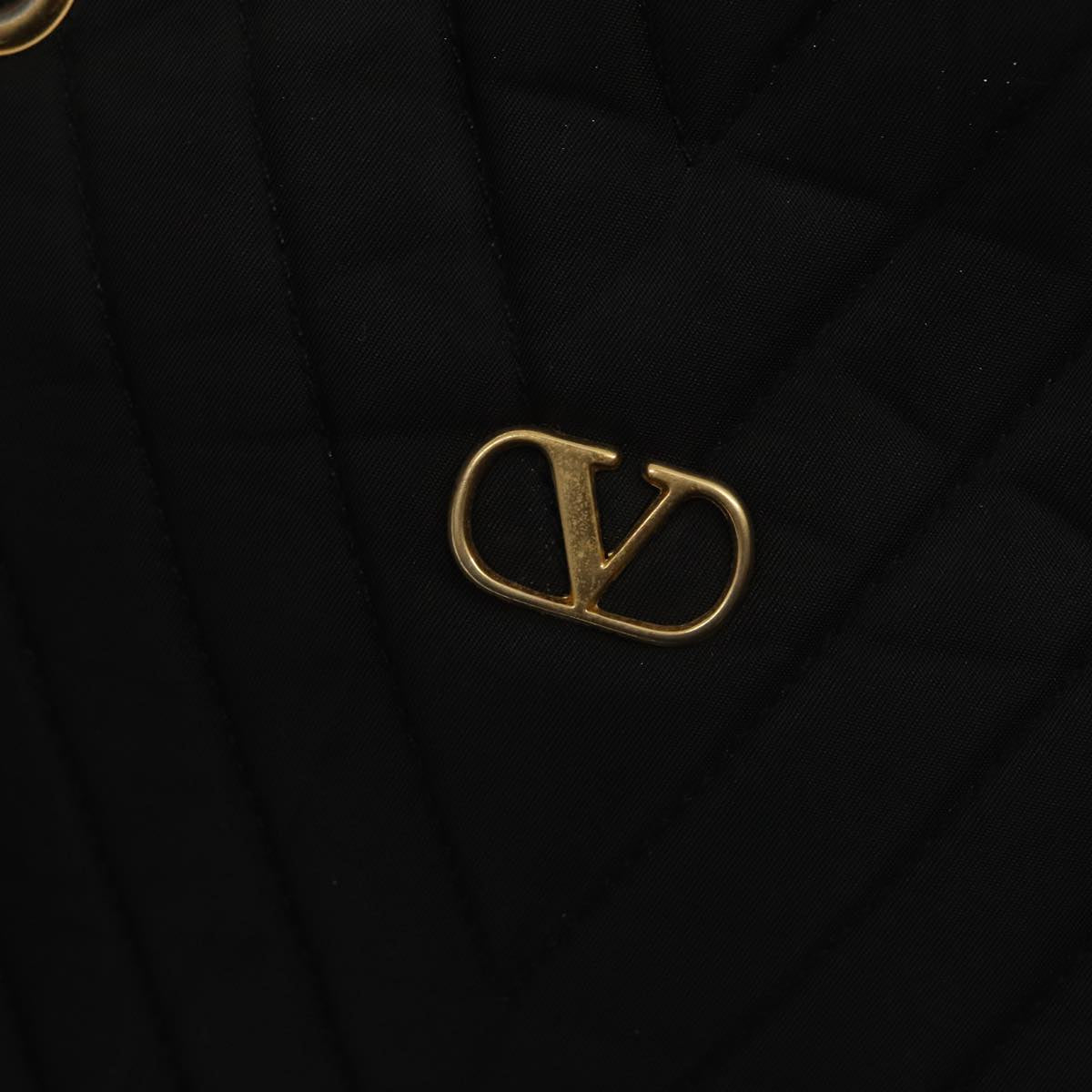 VALENTINO Chain Shoulder Bag Nylon Black Gold Auth 87024