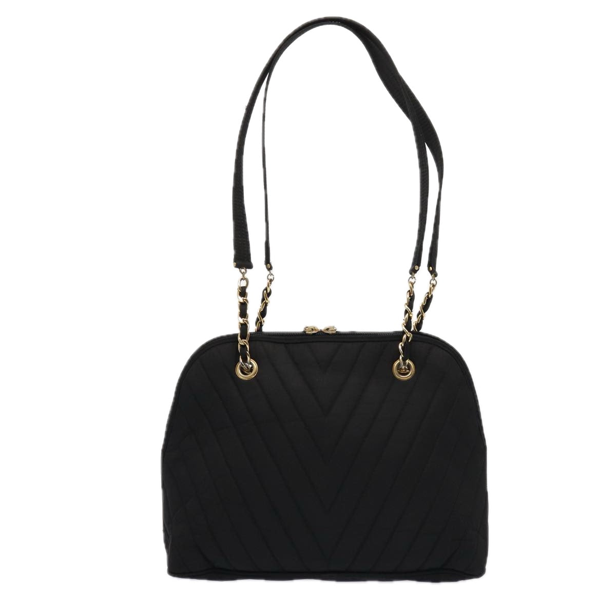 VALENTINO Chain Shoulder Bag Nylon Black Gold Auth 87024