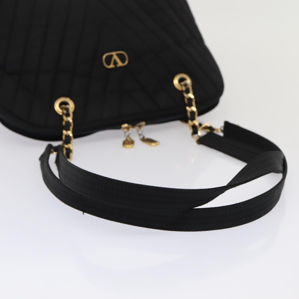 VALENTINO Chain Shoulder Bag Nylon Black Gold Auth 87024