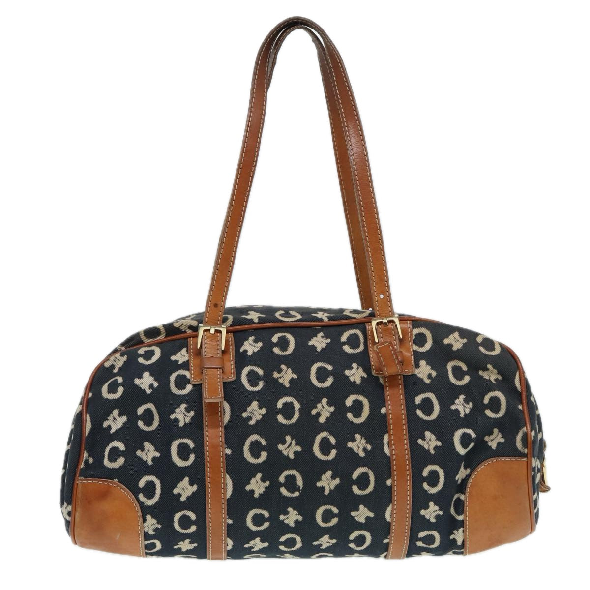 CELINE C Macadam Canvas Hand Bag Navy Gold Auth 87034 - 0