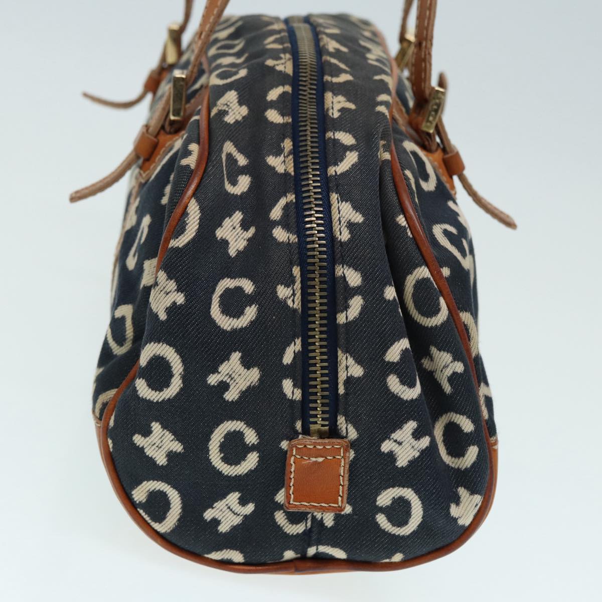 CELINE C Macadam Canvas Hand Bag Navy Gold Auth 87034