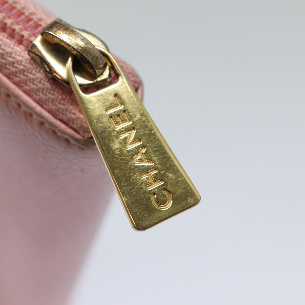 CHANEL COCO Mark Long Wallet Caviar Skin Pink Gold CC Auth 87035