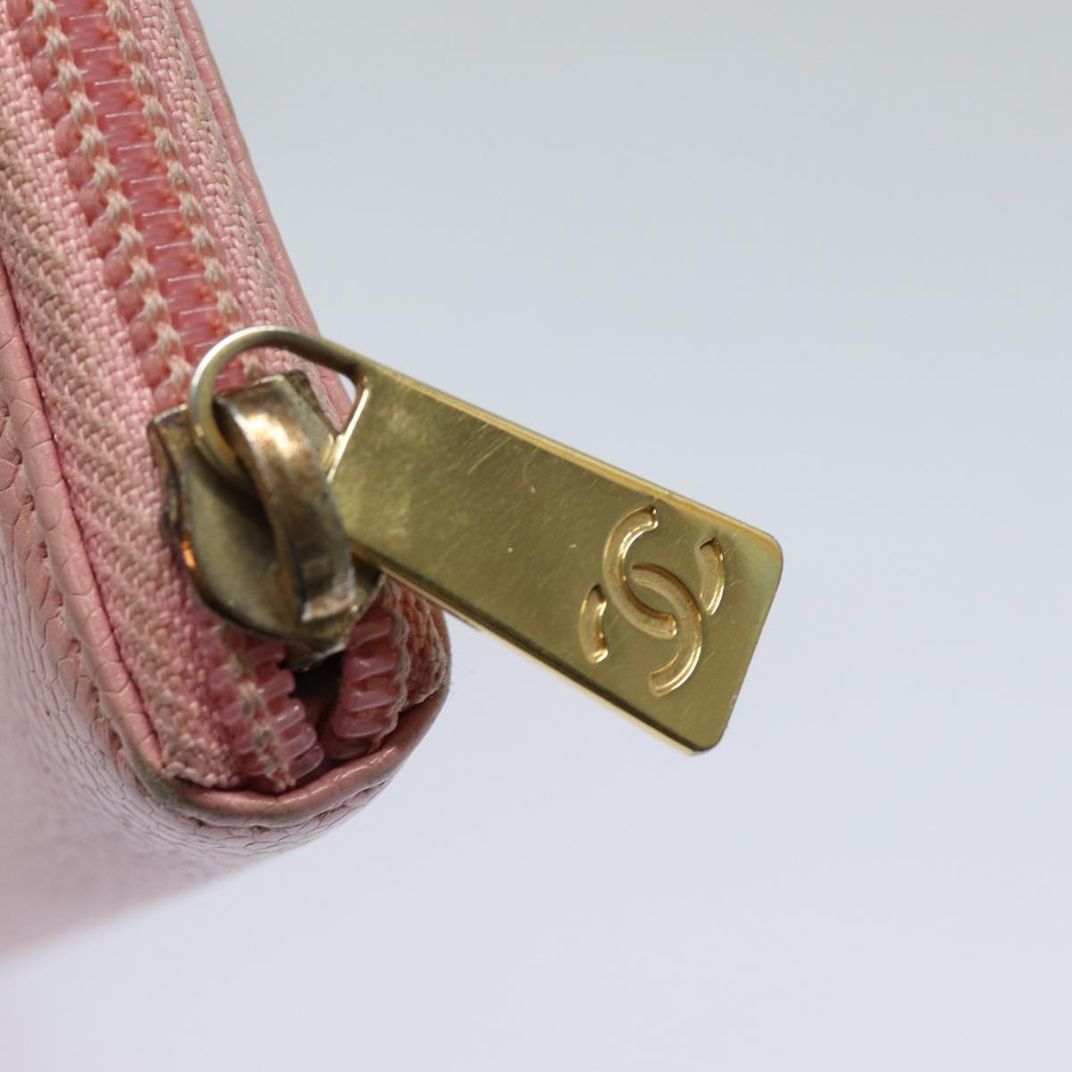 CHANEL COCO Mark Long Wallet Caviar Skin Pink Gold CC Auth 87035