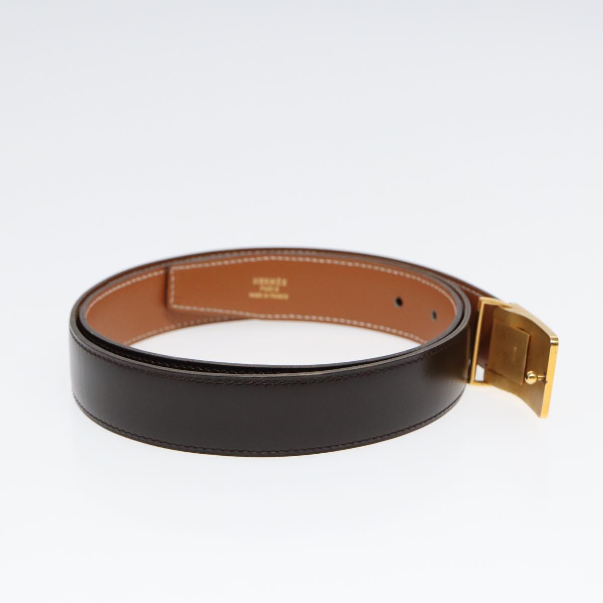 HERMES Horse Carriage Belt Leather 43.3"" Brown Auth 87036