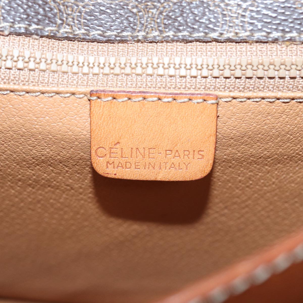 CELINE Macadam Canvas Shoulder Bag PVC Leather Brown Gold Auth 87054