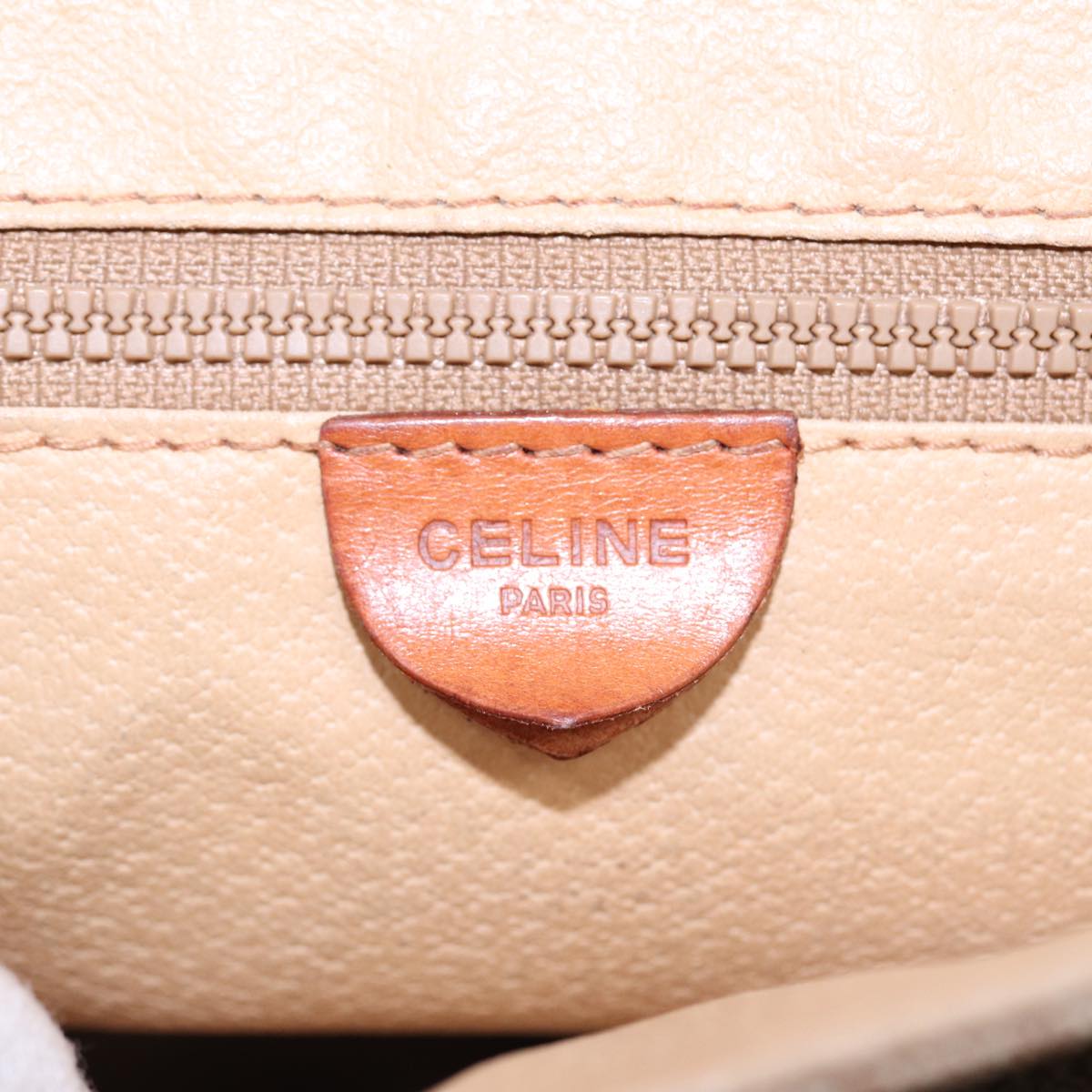 CELINE Macadam Canvas Shoulder Bag Beige Gold Auth 87069