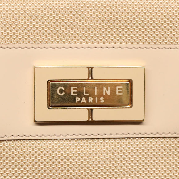 CELINE Shoulder Bag Nylon Beige Gold Auth 87076
