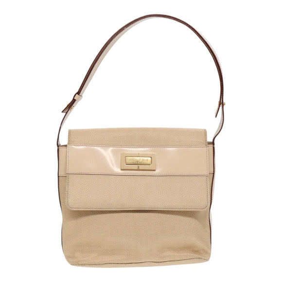 CELINE Umhängetasche Nylon Beige Gold Auth 87076