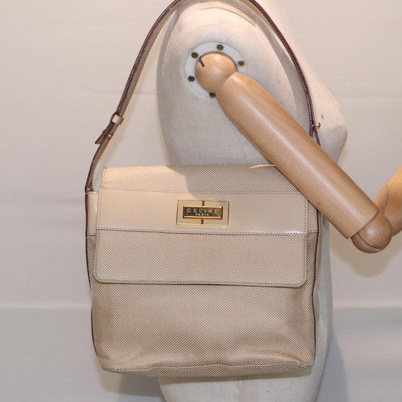 CELINE Umhängetasche Nylon Beige Gold Auth 87076