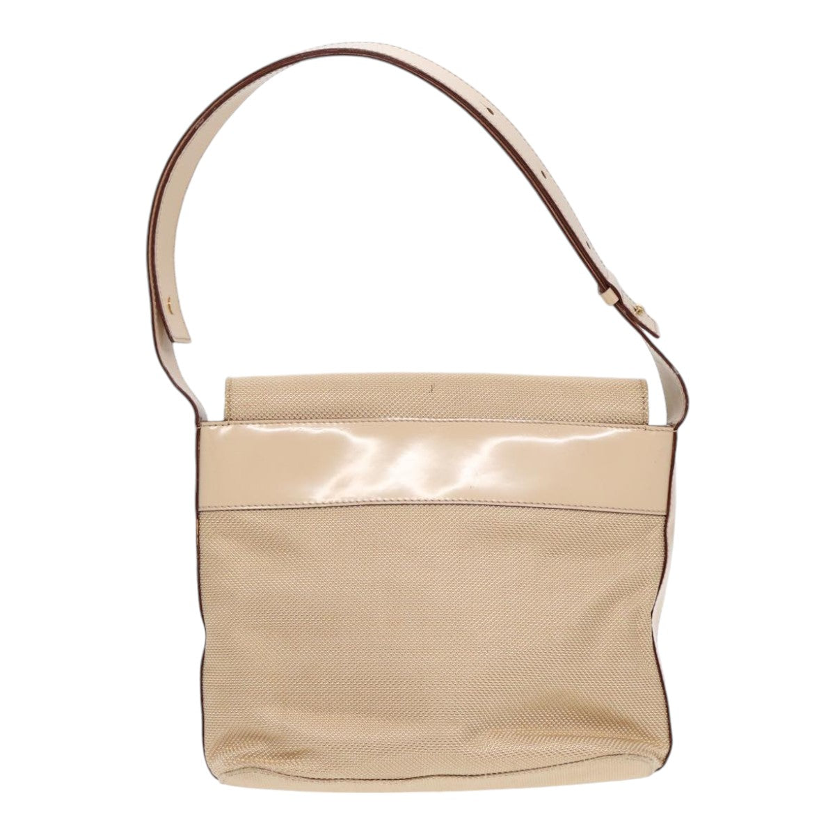 CELINE Shoulder Bag Nylon Beige Gold Auth 87076 - 0