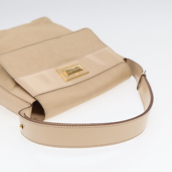 CELINE Umhängetasche Nylon Beige Gold Auth 87076