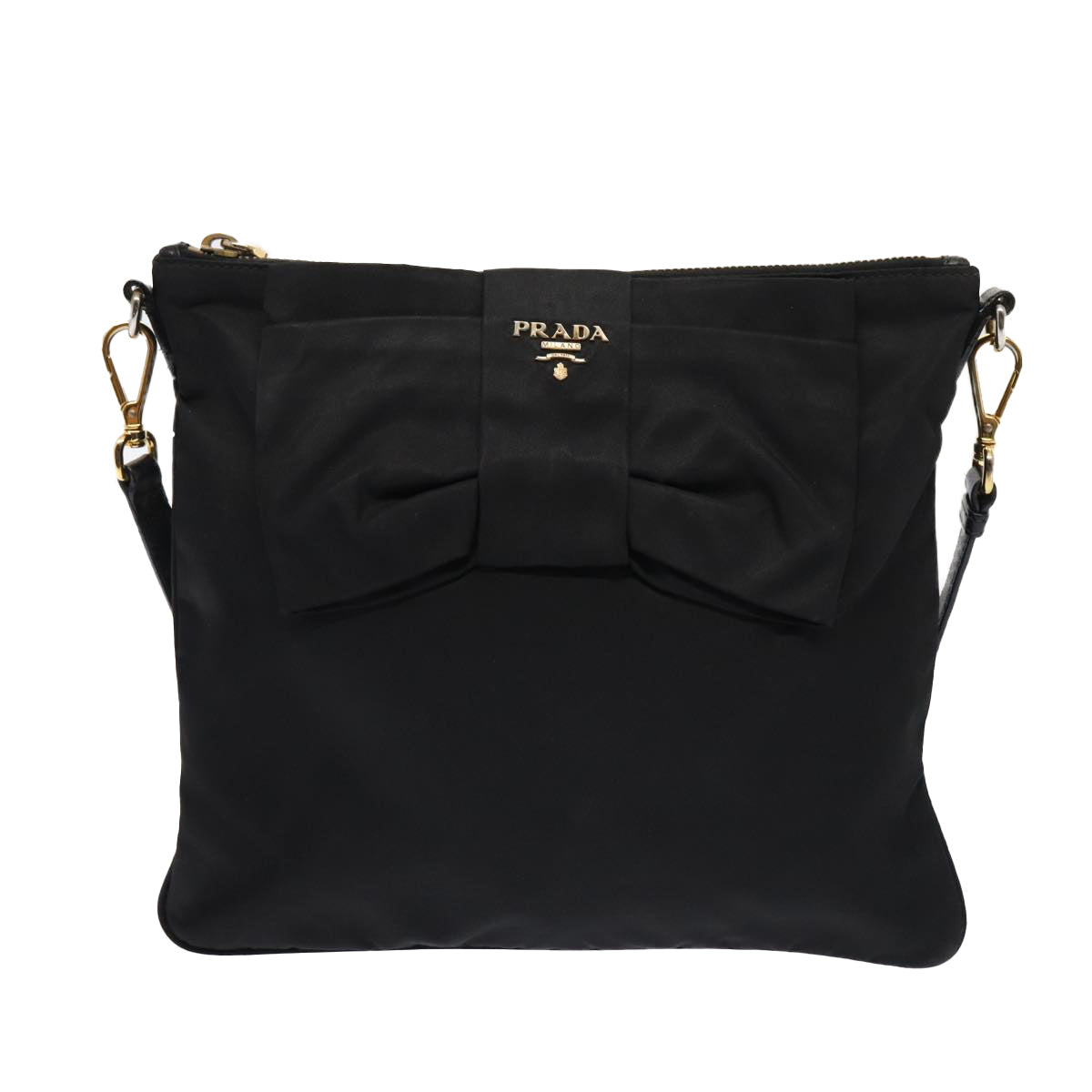 PRADA Shoulder Bag Nylon Black Gold Auth 87081 - 0