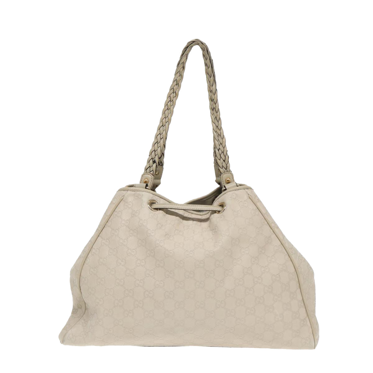 GUCCI GG Canvas Guccissima bamboo Shoulder Bag Leather White Gold Auth 87104 - 0