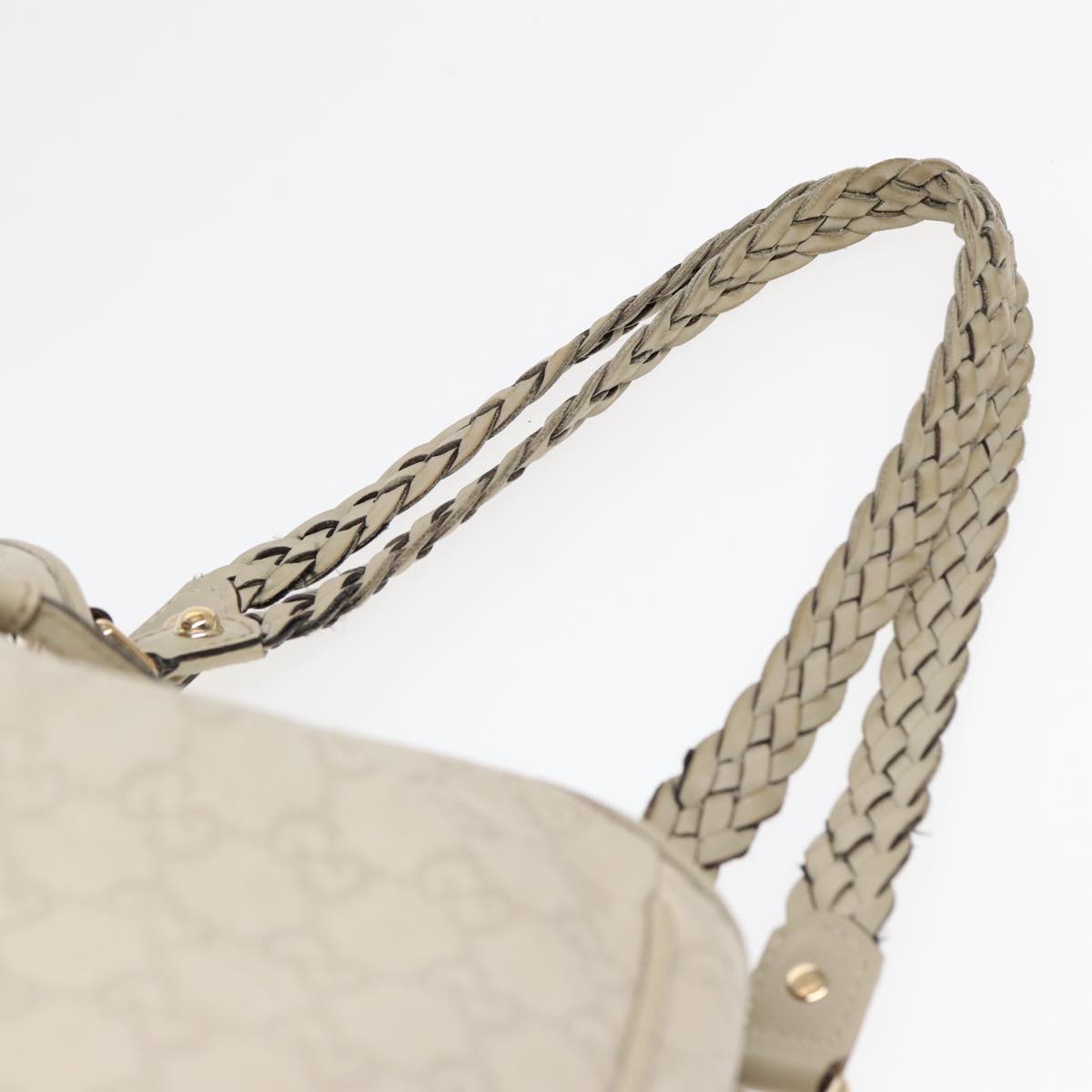 GUCCI GG Canvas Guccissima bamboo Shoulder Bag Leather White Gold Auth 87104