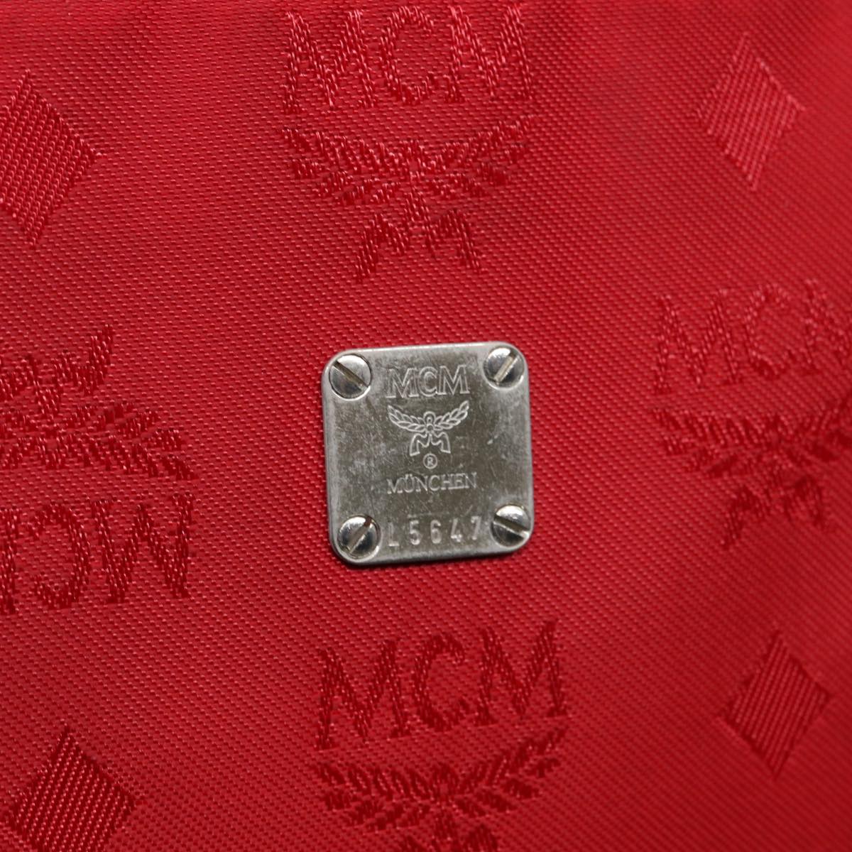 MCM Vicetos Logogram Tote Bag Nylon Red Silver Auth 87119