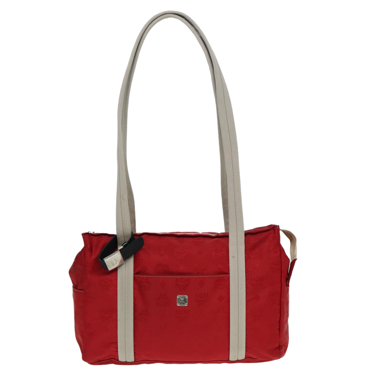 MCM Vicetos Logogram Tote Bag Nylon Red Silver Auth 87119