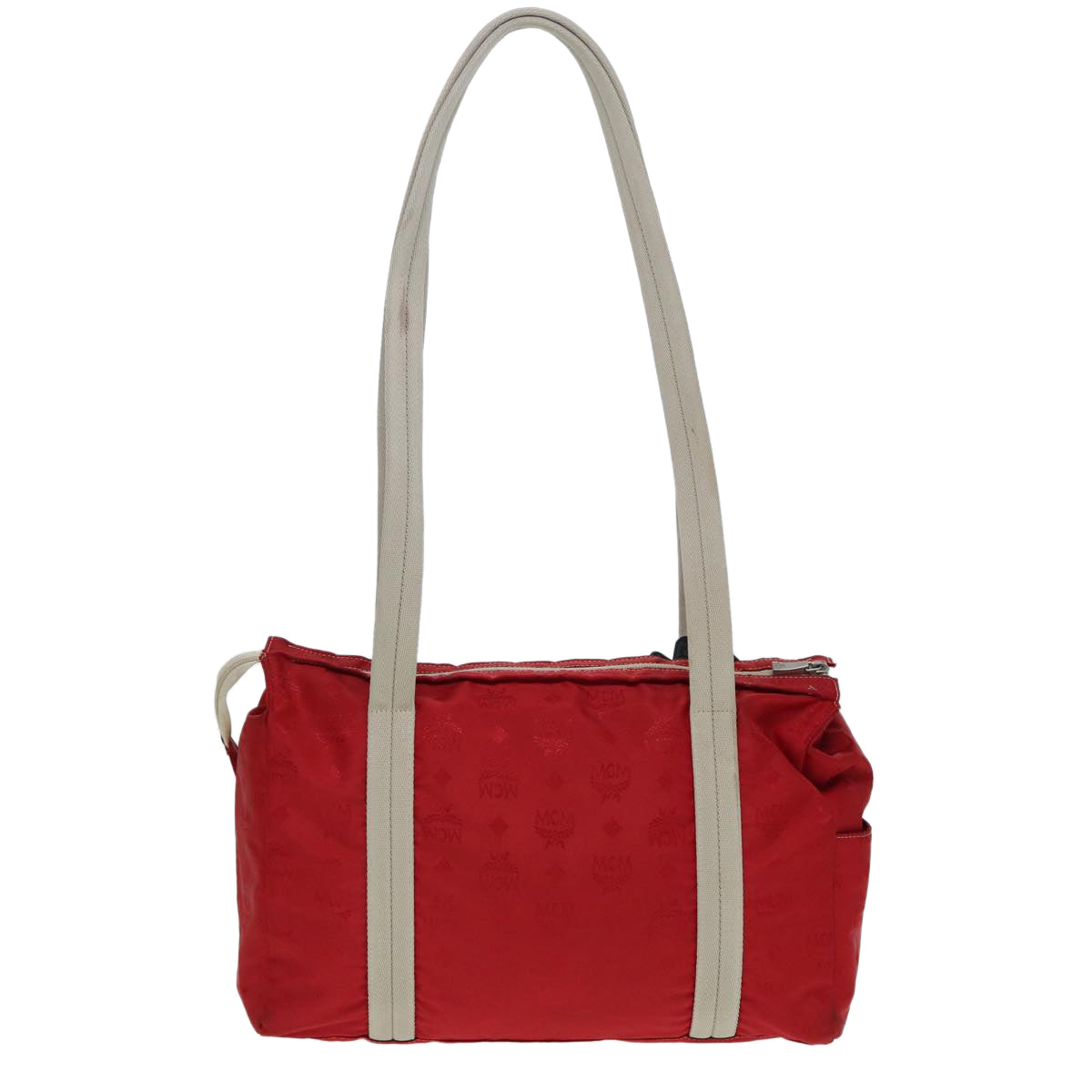 MCM Vicetos Logogram Tote Bag Nylon Red Silver Auth 87119 - 0