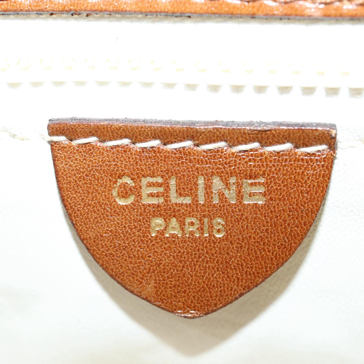 CELINE Chain Shoulder Bag Leather White Gold Auth 87125