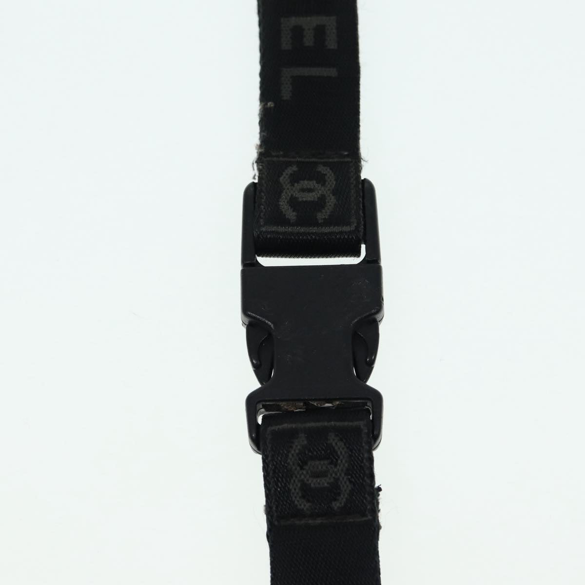 CHANEL Neck Strap Nylon Black Silver CC Auth 87128