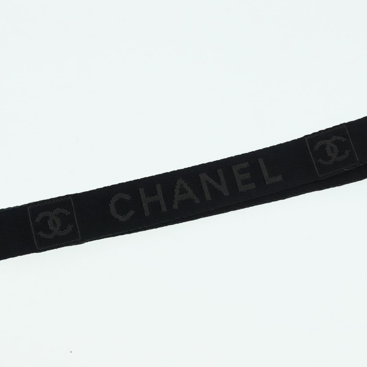 CHANEL Neck Strap Nylon Black Silver CC Auth 87128