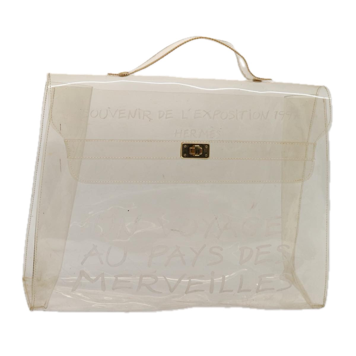 HERMES Vinyl Kelly Hand Bag Vinyl Clear Auth 87134