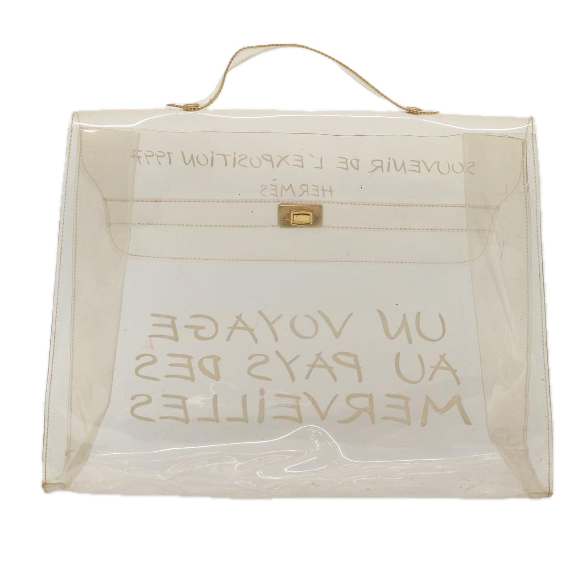 HERMES Vinyl Kelly Hand Bag Vinyl Clear Auth 87134