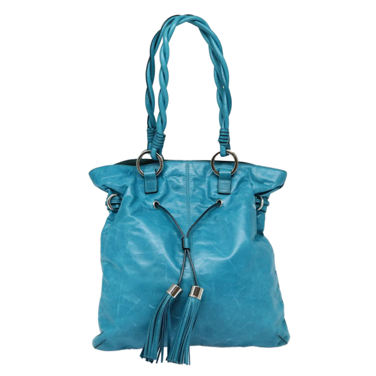 GIVENCHY Tote Bag Leather Blue Silver Auth 87135 - 0